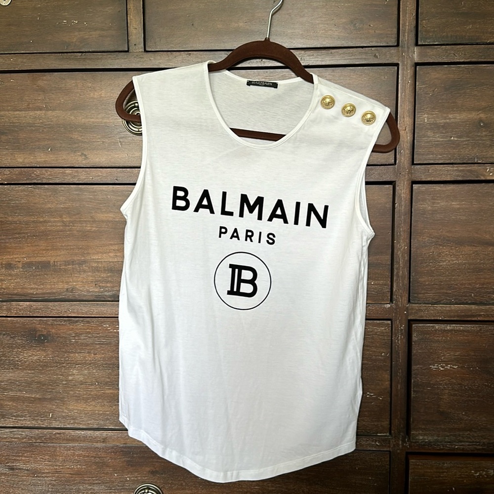 Balmain Paris tank top only $250. White with black and gold buttons